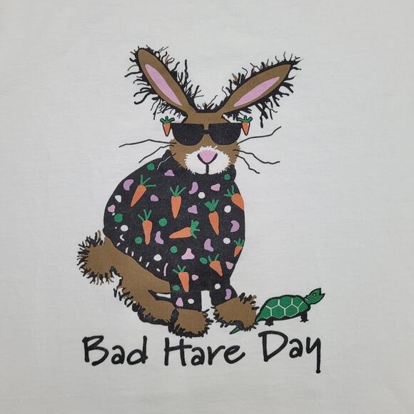 Vintage 90s Funny Bunny Shirt Womens Large 20x24 Bad-Hare-Day - Picture 8 of 14